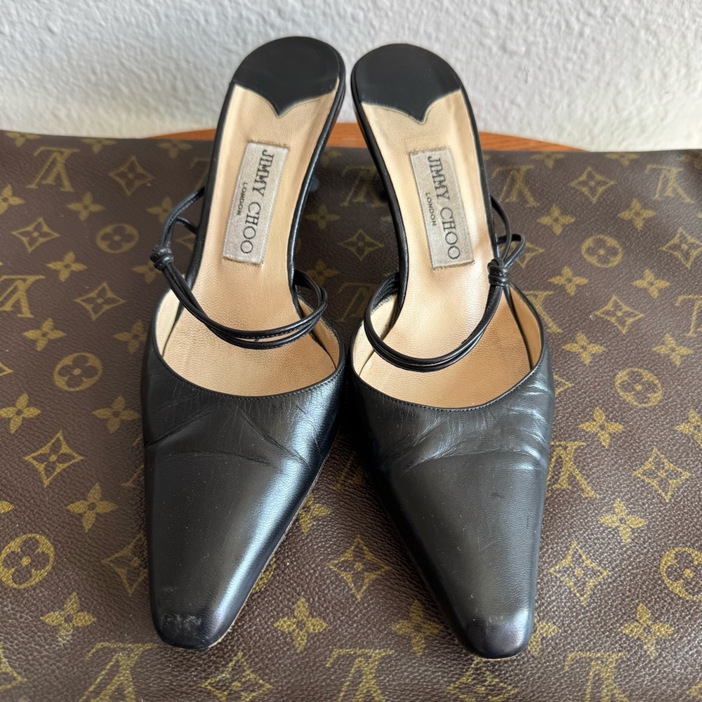 Jimmy Choo black leather kitten heels